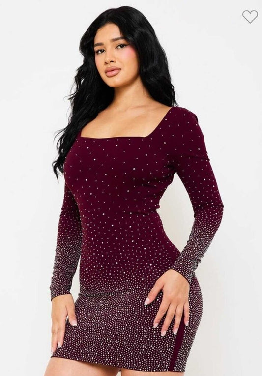 Gradation Rhinestone Mini Dress