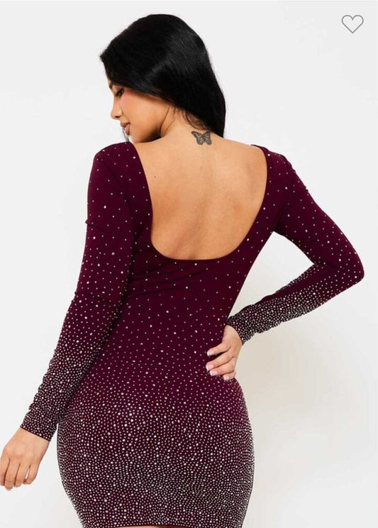 Gradation Rhinestone Mini Dress