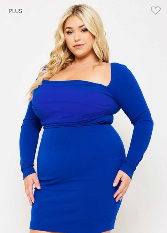 Square Neck Wired Waist Plus Size Mini Dress