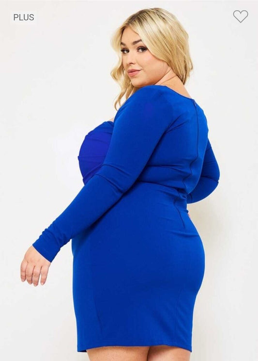 Square Neck Wired Waist Plus Size Mini Dress