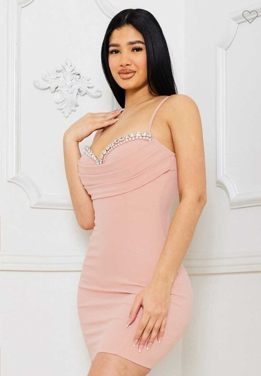 Rhinstone Trim On Bust Mini Dress