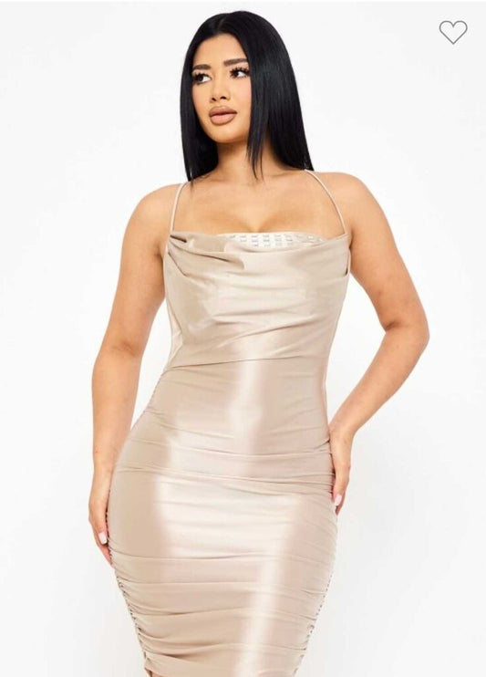 Rectangle Rhinestone On Pearl Satin Mini Dress