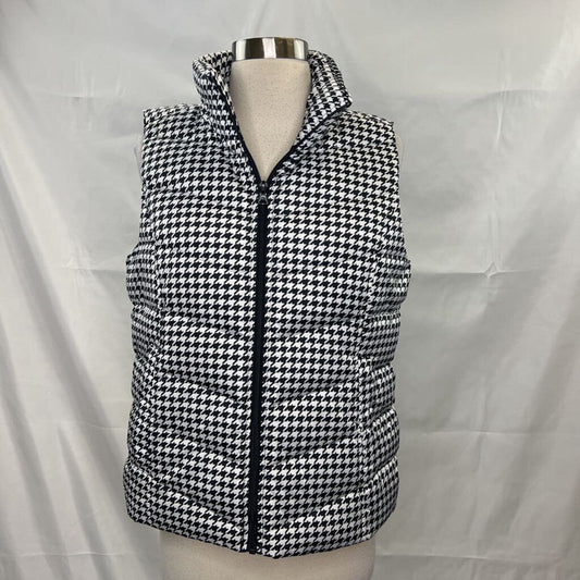 Lands' End Black Houndstooth Printed Zip Up Quilted Vest Women's Size Petite Small