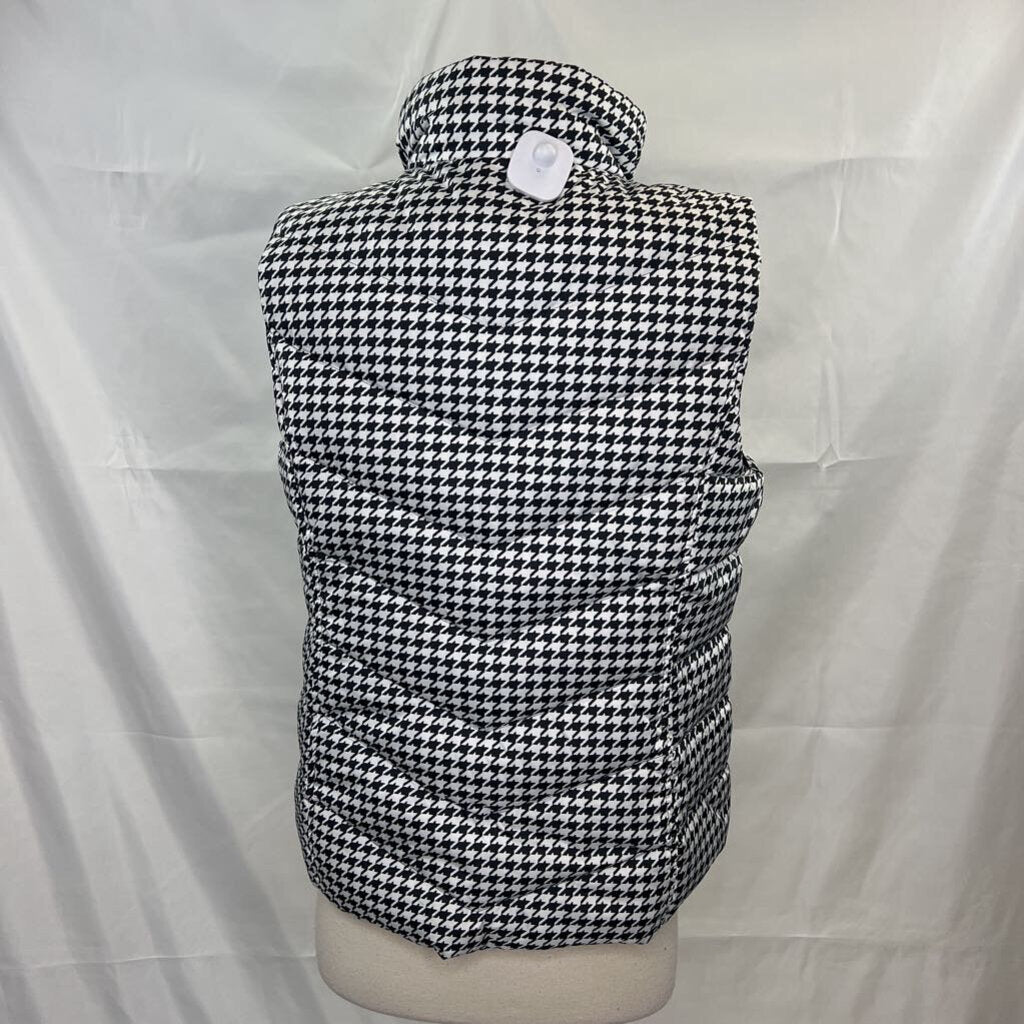 Lands' End Black Houndstooth Printed Zip Up Quilted Vest Women's Size Petite Small