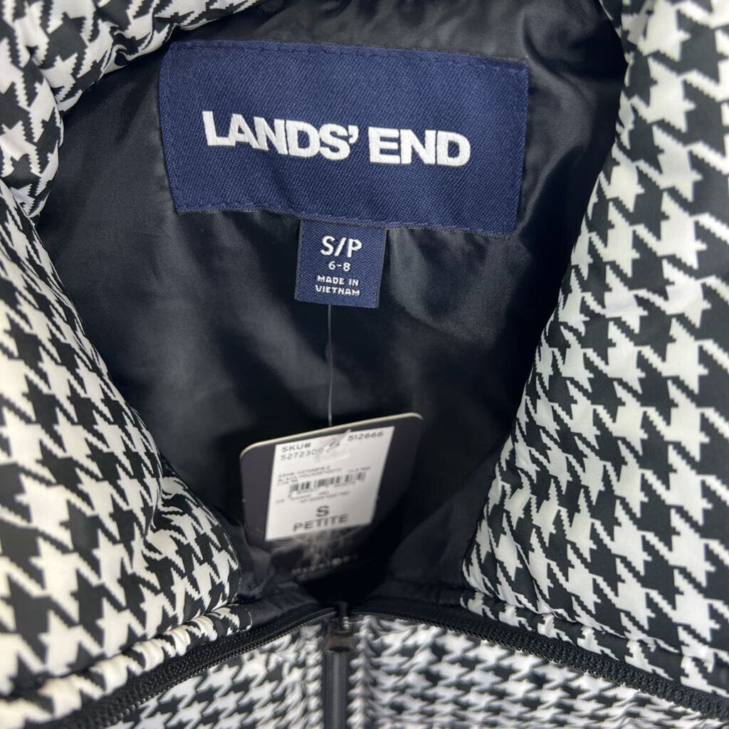 Lands' End Black Houndstooth Printed Zip Up Quilted Vest Women's Size Petite Small