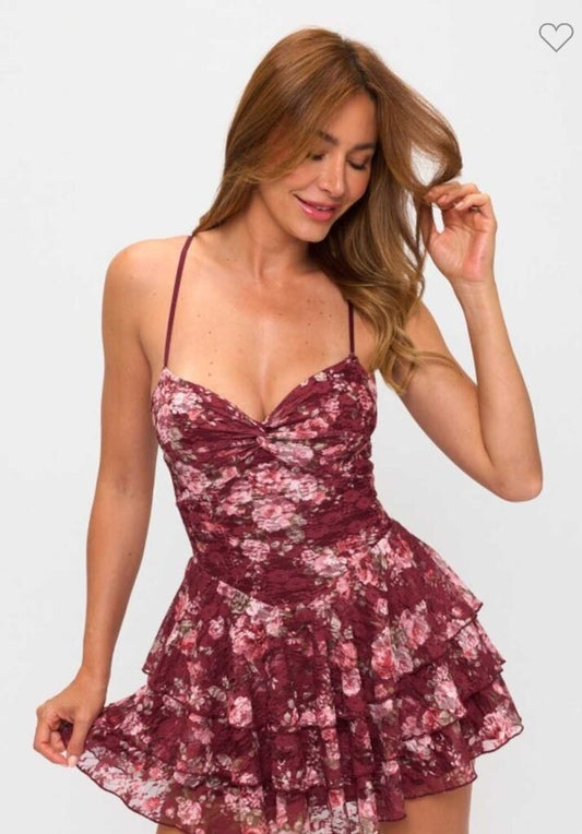 Floral Lace Knot Triple-layer Mini Dress