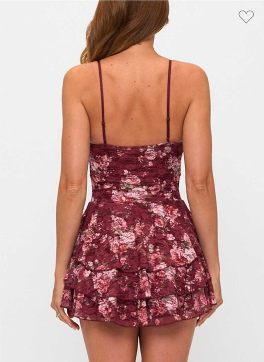 Floral Lace Knot Triple-layer Mini Dress