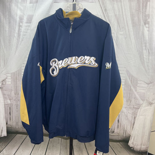 Majestic MLB Brewers Zip Up Jacket Men's Size 2X Navy Blue