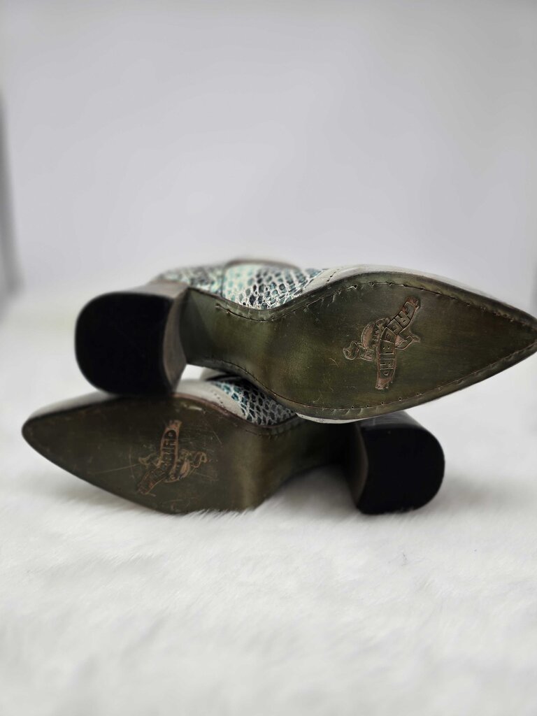 Heeled Two Buckle Boots Snake Skin Print