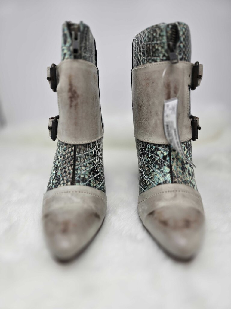 Heeled Two Buckle Boots Snake Skin Print