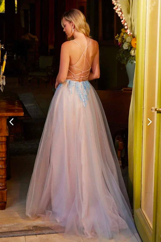 Glitter Sequin Sheer Corset Bodice Mesh A-line Long Dress