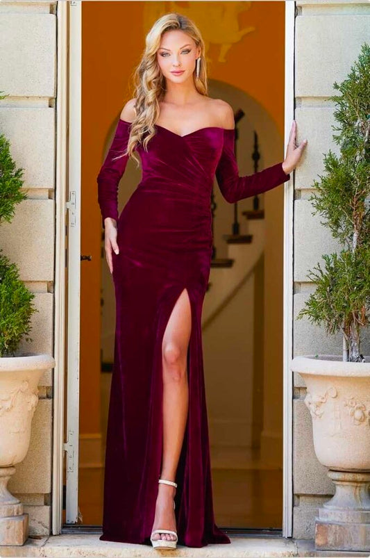 Long Sleeve off the shoulder velvet dress