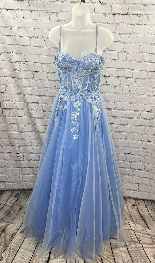 Edith's Light Blue Floral Applique PROM Dress Size M?