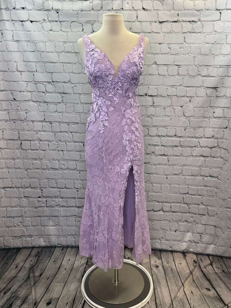 Hemmed Floral Applique Gown