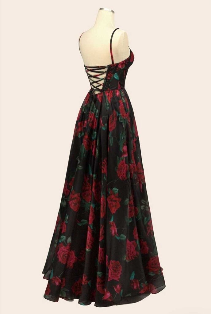 Corset Back Floral Print Evening Gown