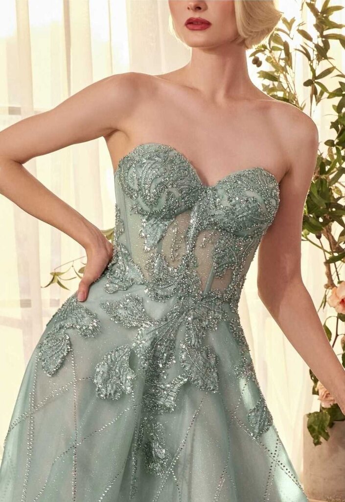 Beaded Applique Sweetheart Evening Gown