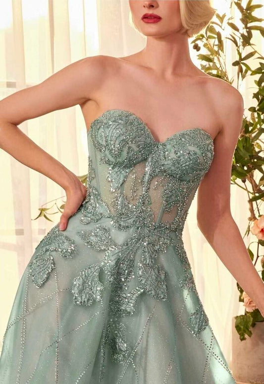 Beaded Applique Sweetheart Evening Gown