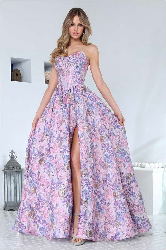 Strapless Print A-Line Dress