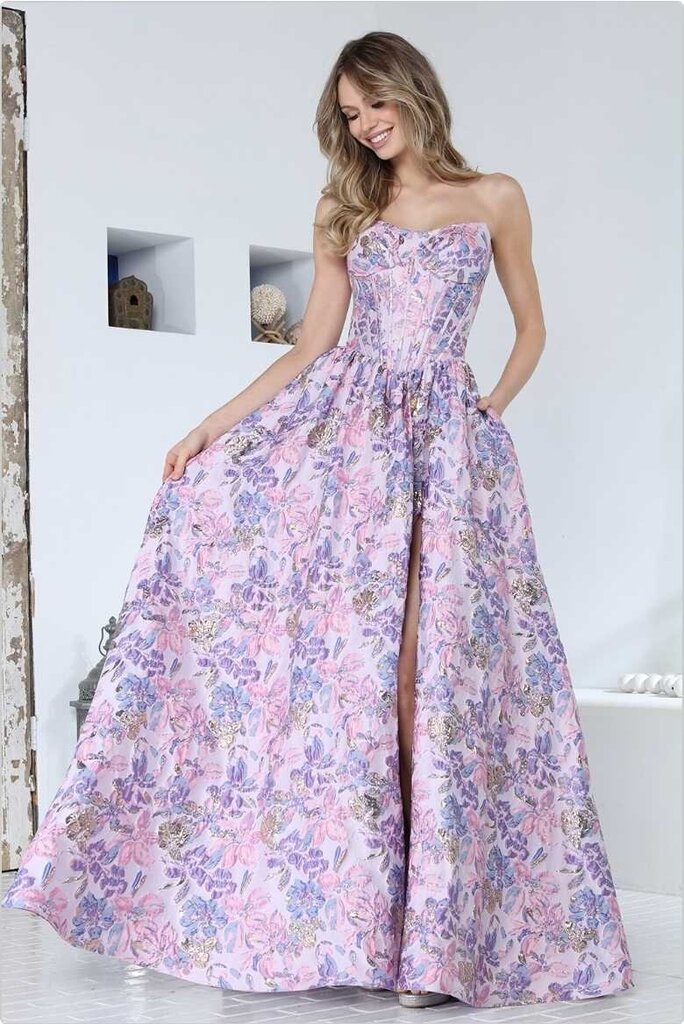 Strapless Print A-Line Dress