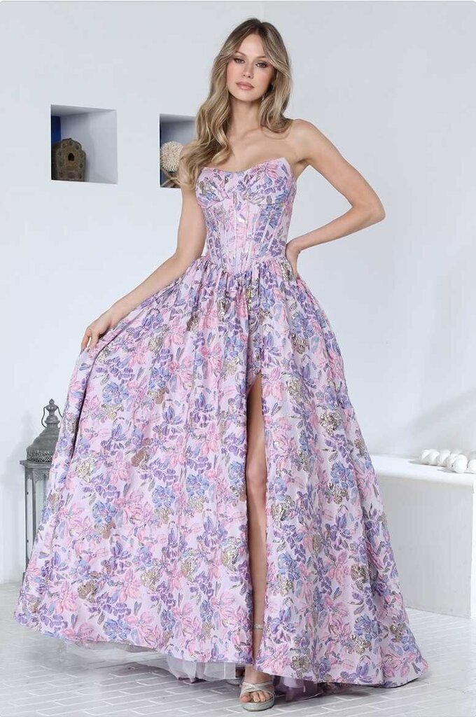 Strapless Print A-Line Dress