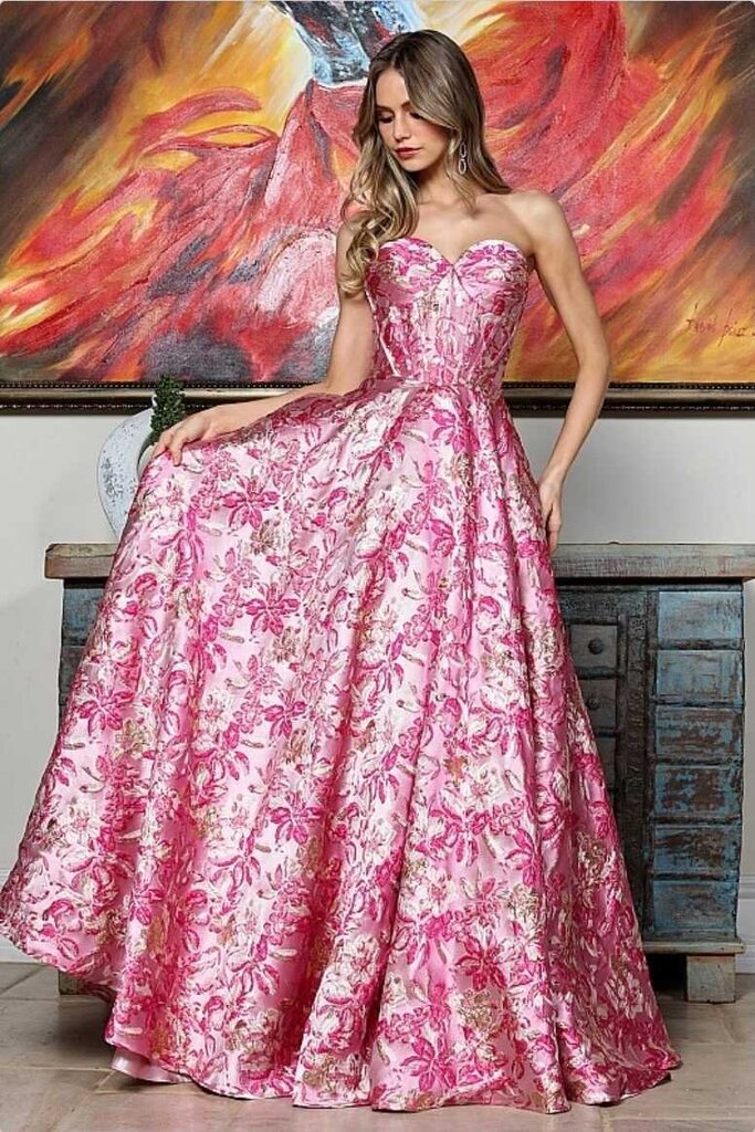 Strapless Print A-Line Dress