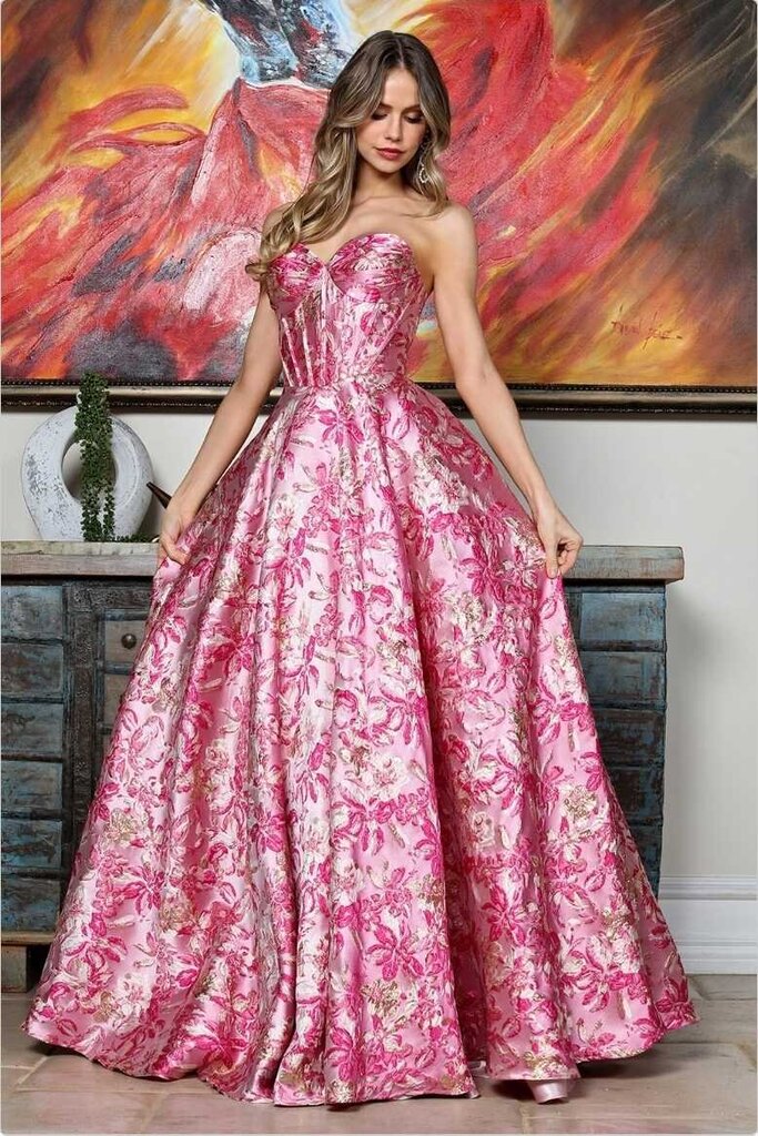 Strapless Print A-Line Dress