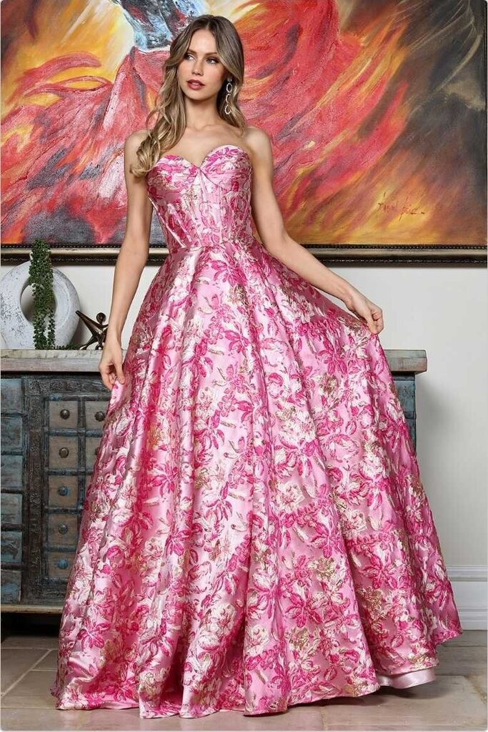 Strapless Print A-Line Dress