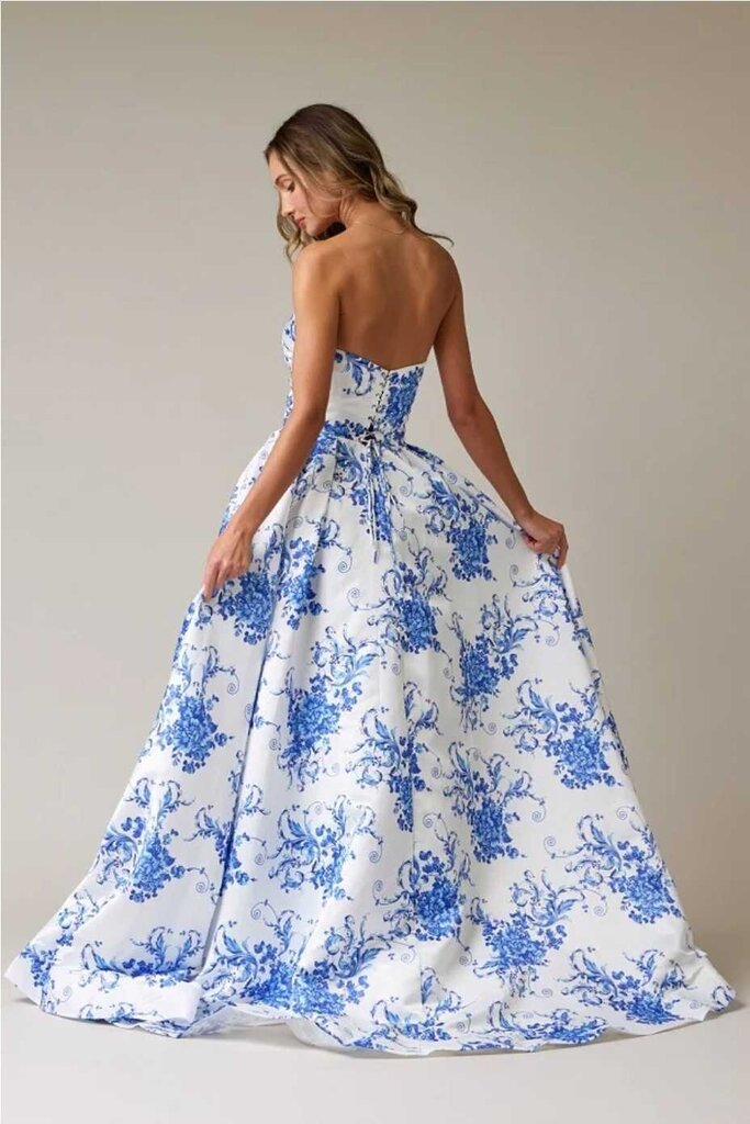 Strapless Print A-line Gown