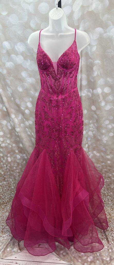 Ladivine Fuchsia Pink Sequin Mermaid Gown Size 6 PROM