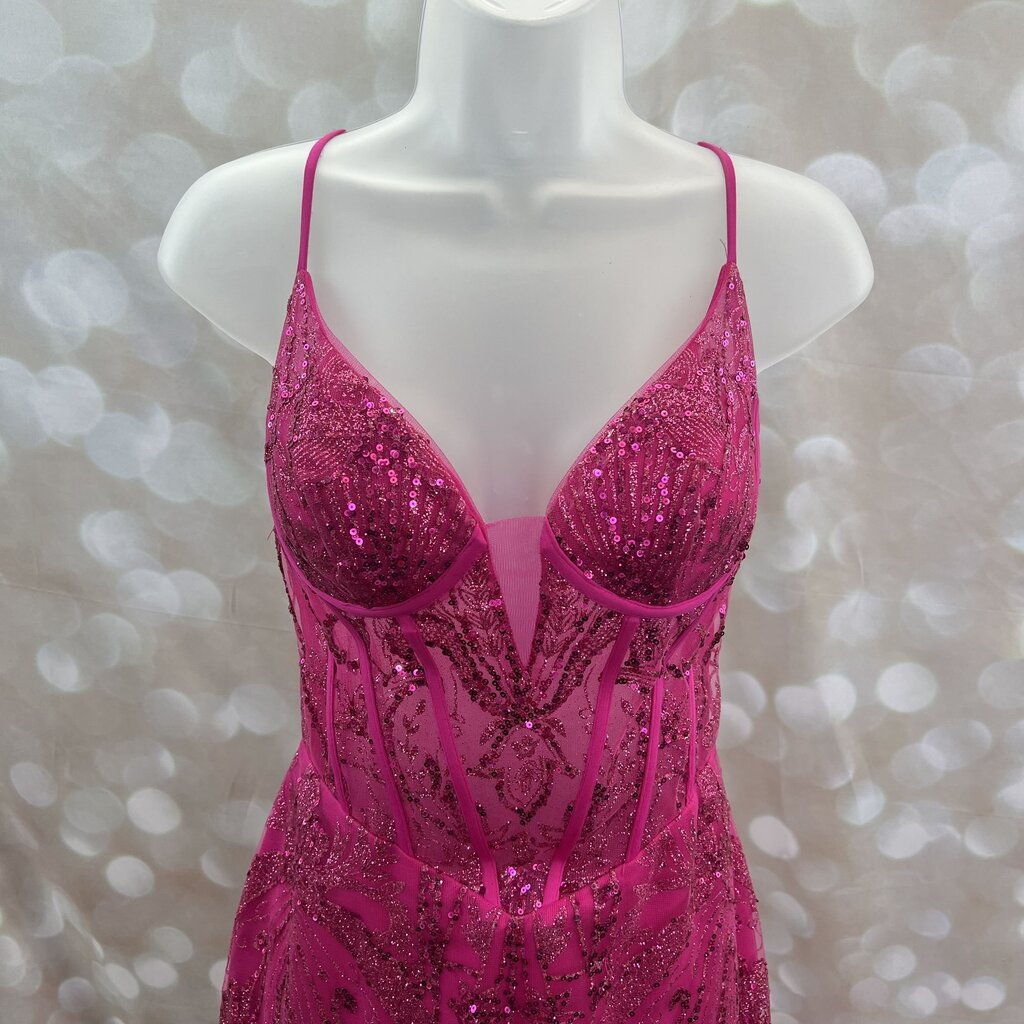 Ladivine Fuchsia Pink Sequin Mermaid Gown Size 6 PROM