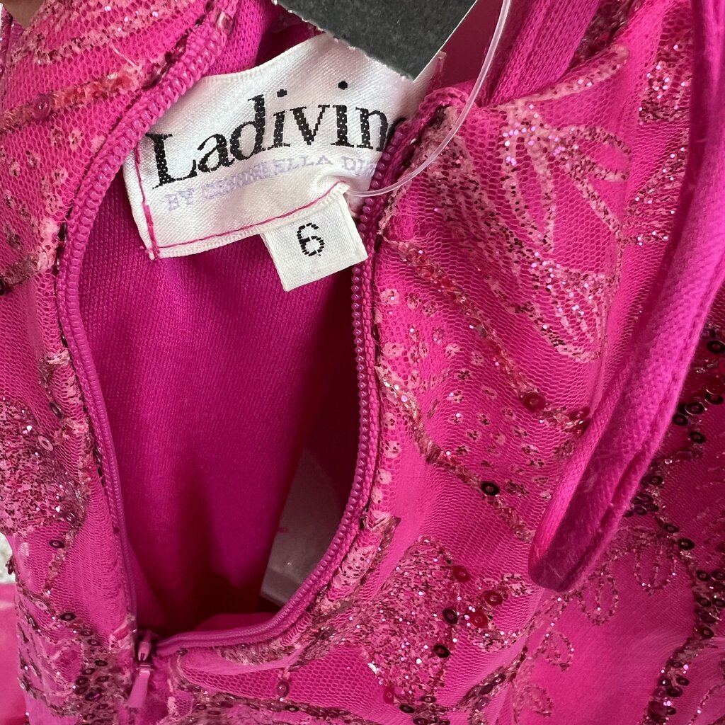 Ladivine Fuchsia Pink Sequin Mermaid Gown Size 6 PROM