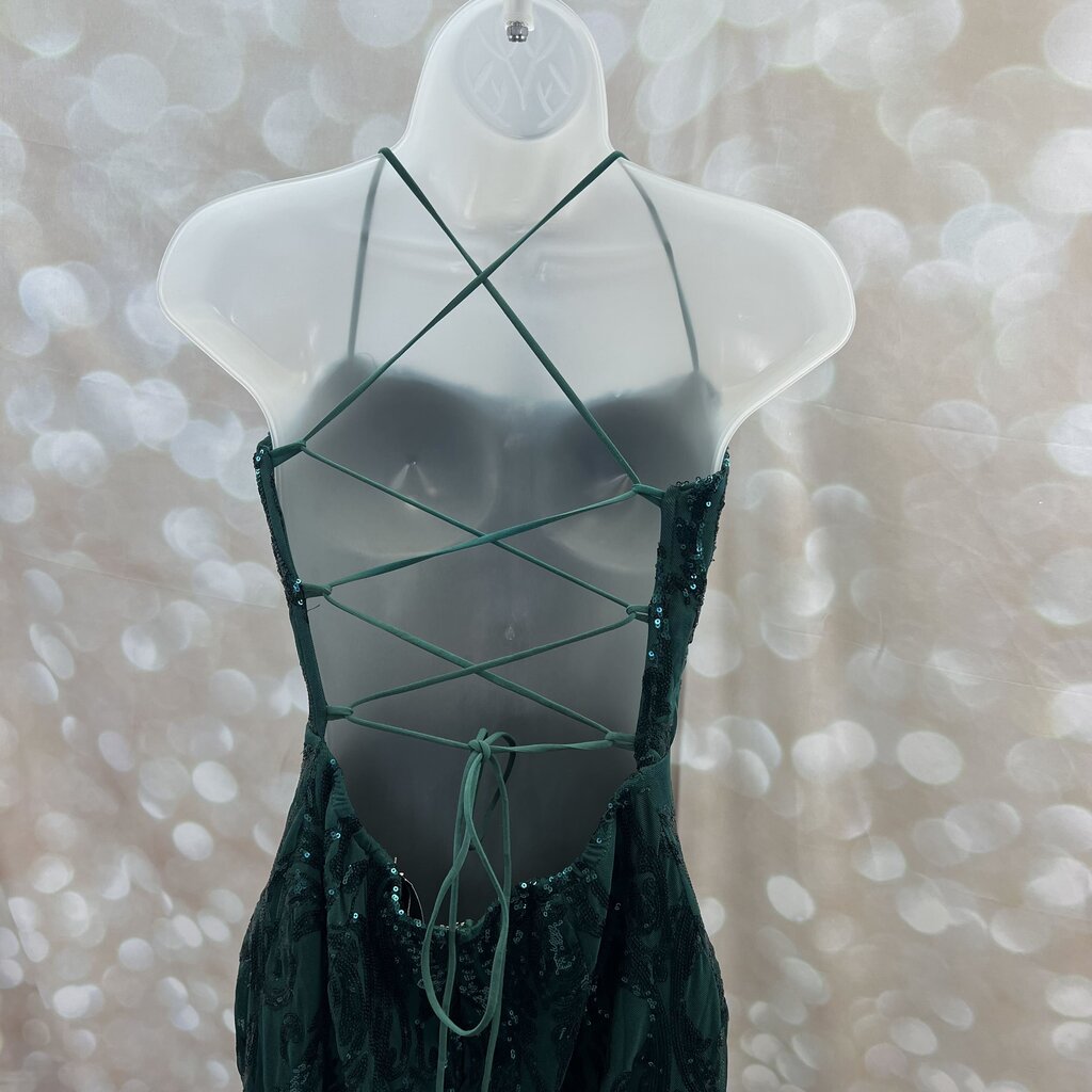 Maniju Women's Size Large Emerald Green Sequin Pattered Long Prom Dress