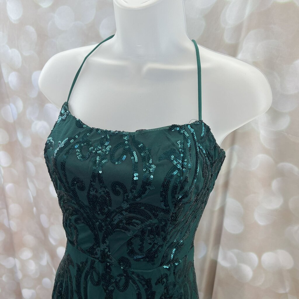 Maniju Women's Size Large Emerald Green Sequin Pattered Long Prom Dress