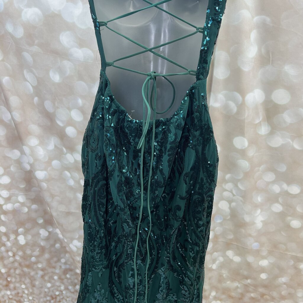 Maniju Women's Size Large Emerald Green Sequin Pattered Long Prom Dress