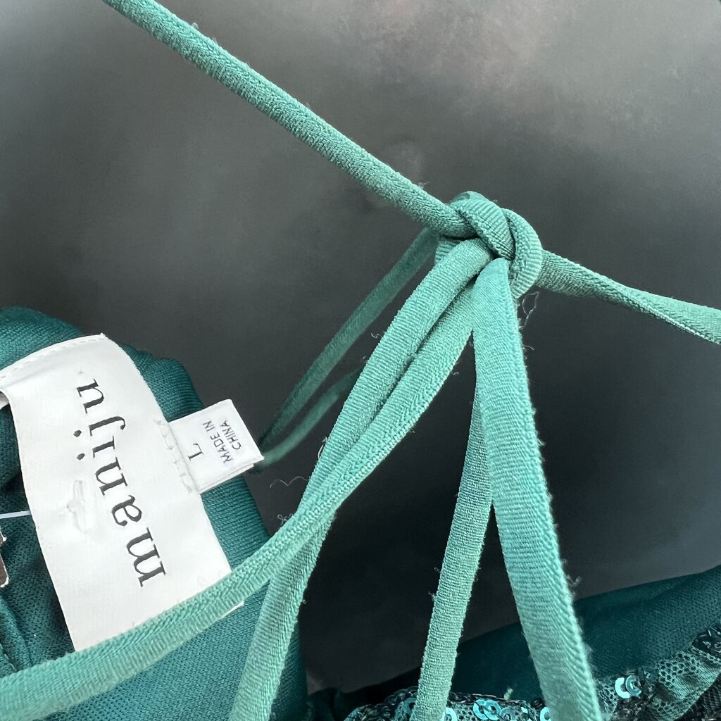 Maniju Women's Size Large Emerald Green Sequin Pattered Long Prom Dress