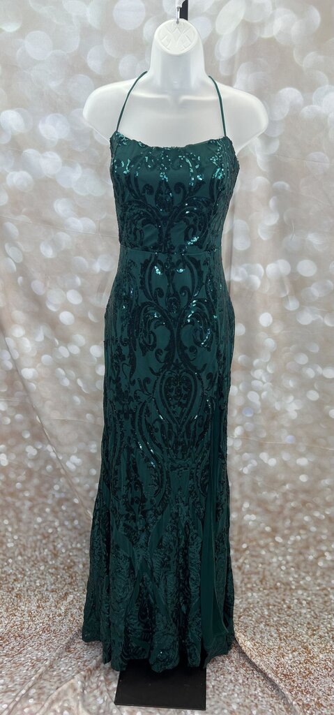 Maniju Women's Size Large Emerald Green Sequin Pattered Long Prom Dress