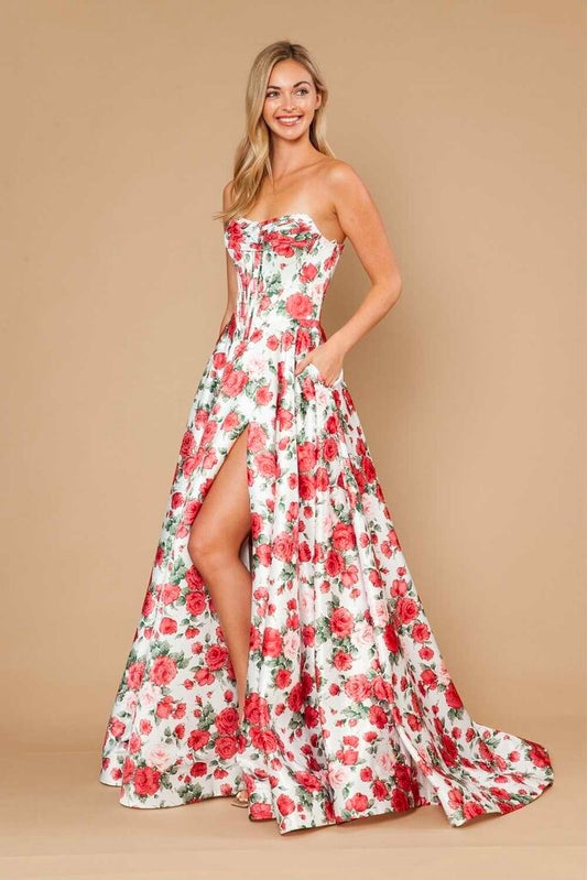 A-Line Satin Flower Print