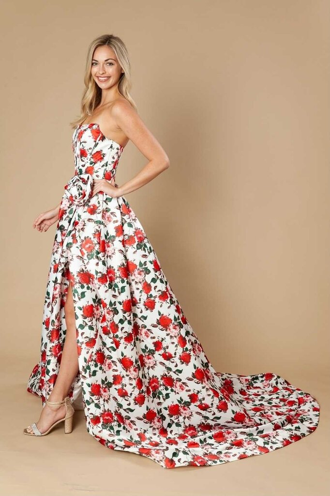 A-Line Satin Flower Print