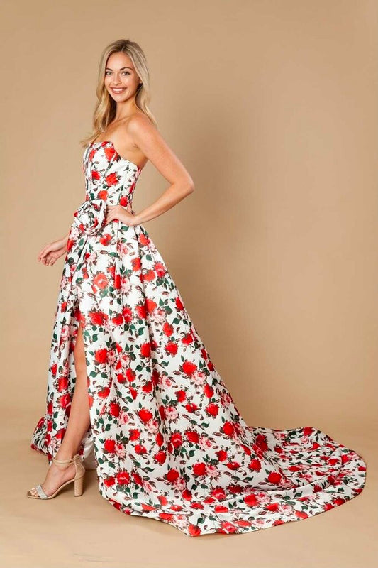 A-Line Satin Flower Print