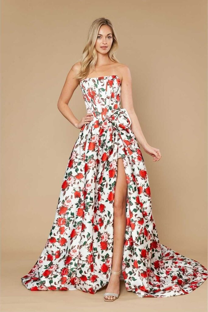A-Line Satin Flower Print