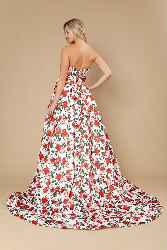 A-Line Satin Flower Print