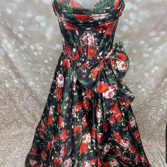 A-Line Satin Flower Print