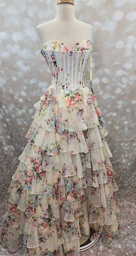 Tiered Print Gown