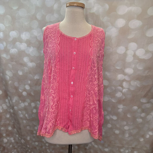 Lace Tank Embroidered Buttoned