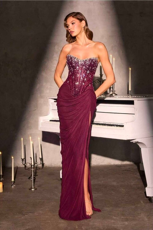 Strapless sheer corset gown