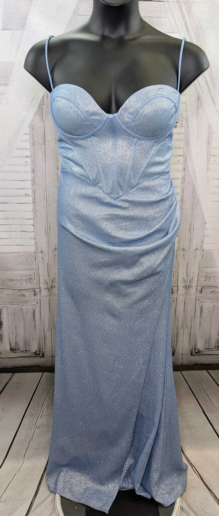 Corset Top Glitter Maxi Slit Spaghetti Strap Gown