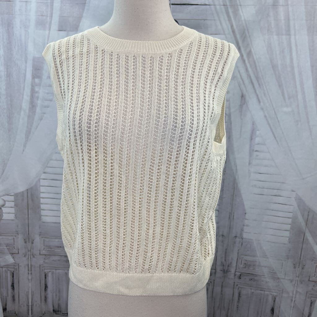 Uniqlo NWT Open Weave Sleeveless Sweater Cream Women's Size L