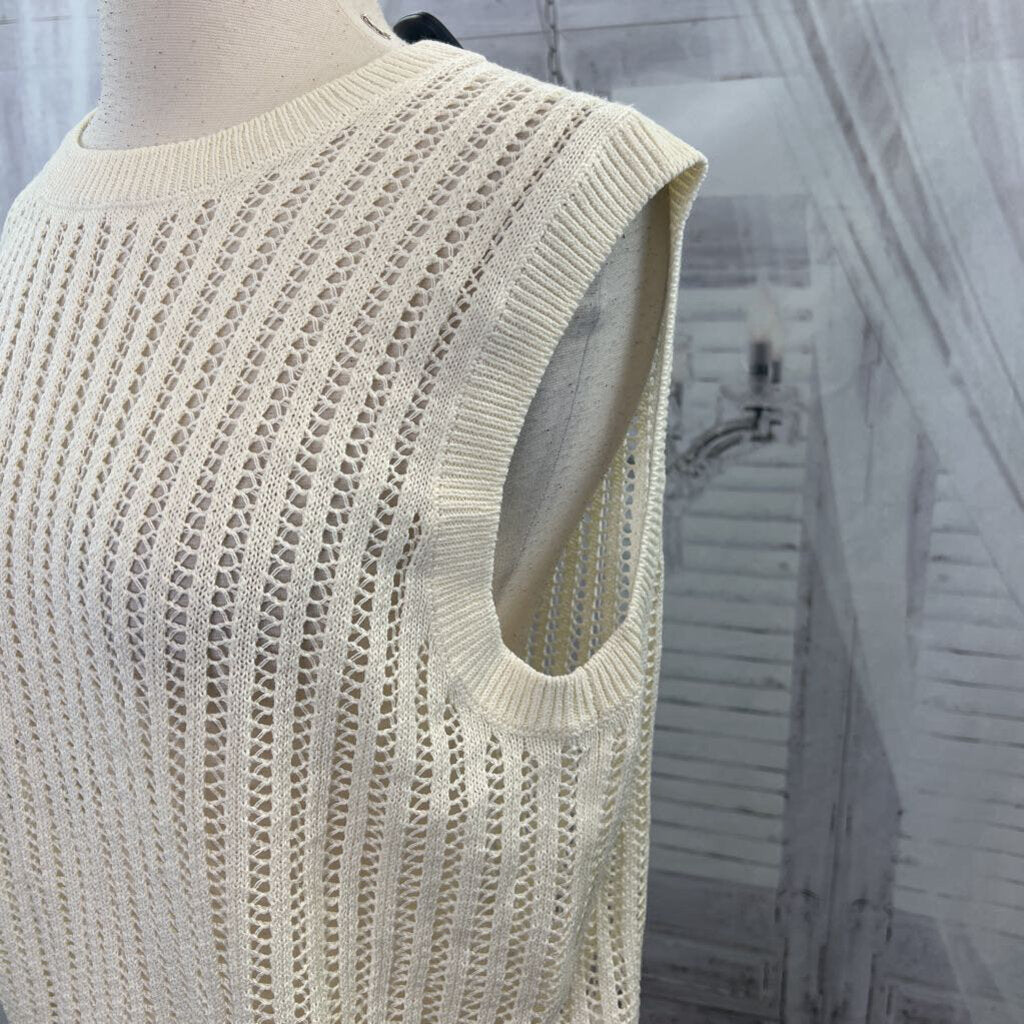 Uniqlo NWT Open Weave Sleeveless Sweater Cream Women's Size L