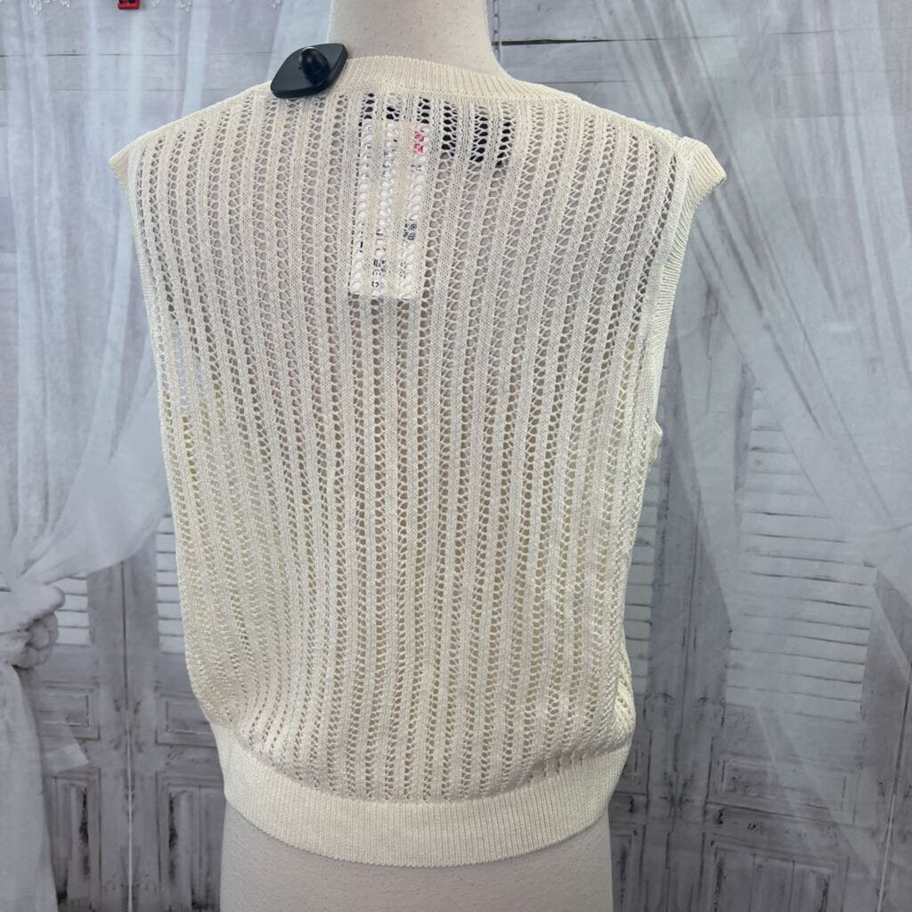 Uniqlo NWT Open Weave Sleeveless Sweater Cream Women's Size L
