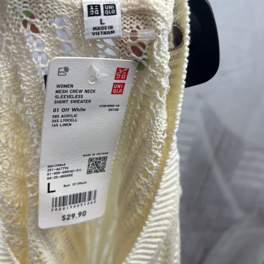Uniqlo NWT Open Weave Sleeveless Sweater Cream Women's Size L